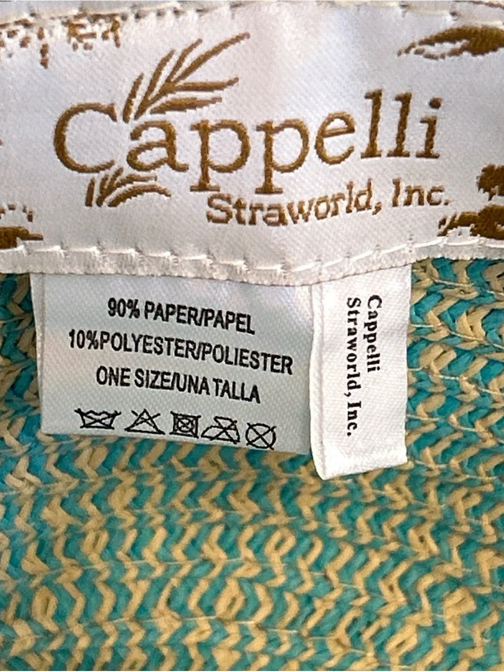 Cappelli Straworld Striped Wide Brim Sun Hat Turquoise w/Beaded Band One Size